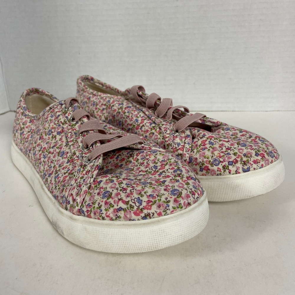 MIA Ditsy Pink Floral Canvas Low Top Stretch Lace No Tie Sneakers Girls Size 3